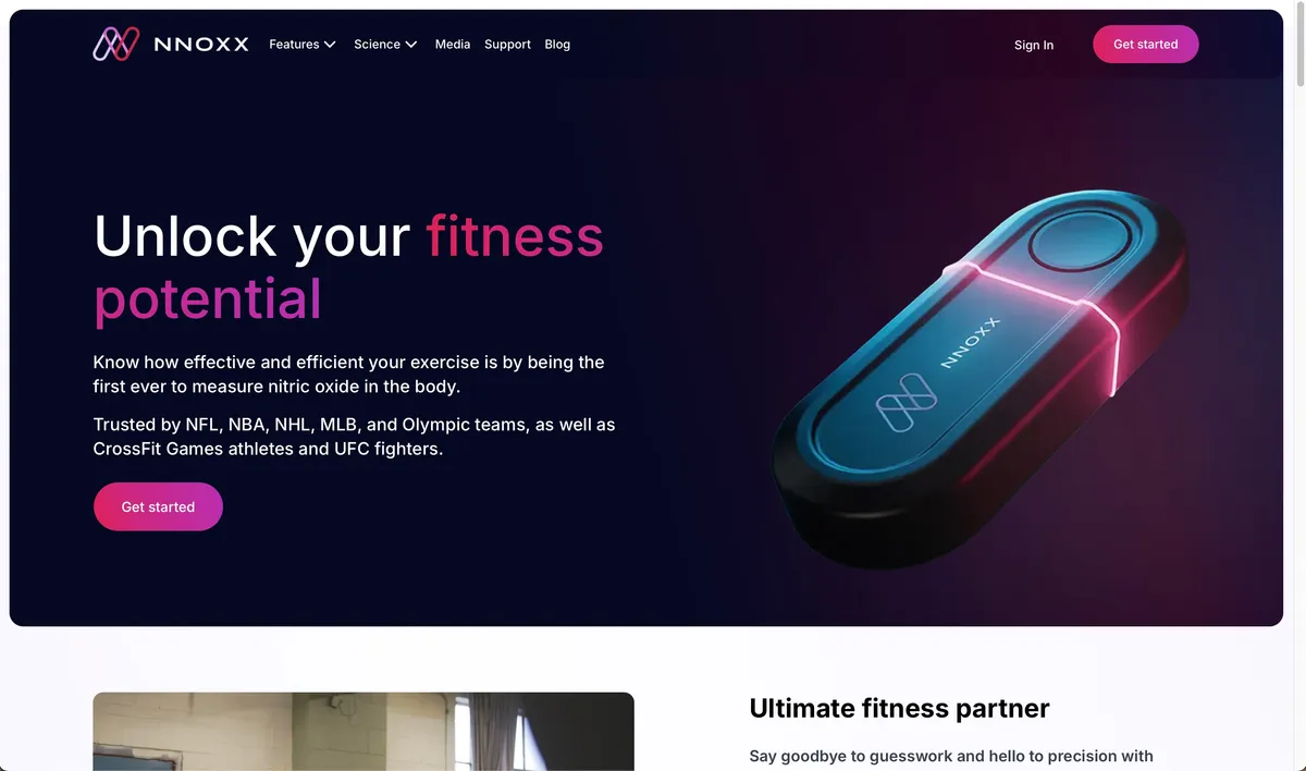 NNOXX's homepage showing its fitness device